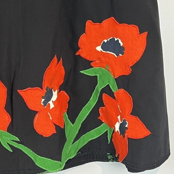 Emily Just Emily 1960s Wrap Skirt Black Red Appliqued Flowers Size Small Vtg - Picture 2 of 13